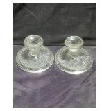 Pair of Clear Glass Candle Holders