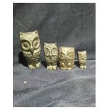 Set of Four Owl Figurines in Yellow Metal