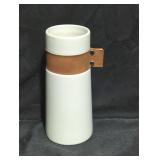 Modern Ceramic Vase with Leather Accent