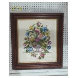 Framed Floral Needlework Art