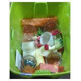 Green Bin of Assorted Household Items