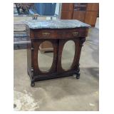 Vintage Marble-Top Cabinet with Mirrored Doors