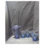 Blue Plastic Pitcher and Tumbler Set