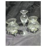 Etched Glass Vase and Lamp Shade Set