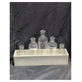 Set of Glass Bottles with Wooden Holder