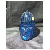 Blue Glass Native American Head Bottle bank