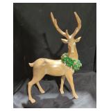 Wooden Deer Sculpture with Green Wreath