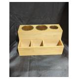 Wooden Desk Organizer with Yellow Metal Accents