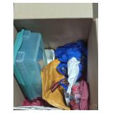 Box of Storage Containers & Office Supplies