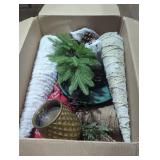 Holiday Decor Lot with Faux Greenery and Accents