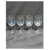 Set of Four Logo and Paw Print Wine Glasses