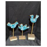 Set of Three Floral Bird Statues