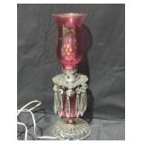 Glass Hurricane Table Lamp with Prism Accents