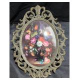 Ornate Oval Floral Still Life in Frame