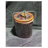Vintage Ceramic Jar with Lid and Metal Handle