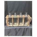 Rustic Wooden Carrier with Glass Bottles