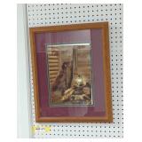 Framed Rustic Dog Cabin Scene Print