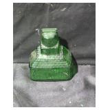Green Glass Bottle bank with Embossed Details