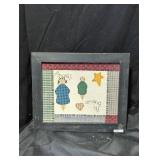 Framed Folk Art Textile with Angel Motif