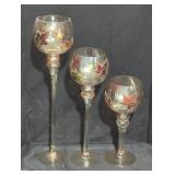 Set of Three Tall Decorative Glass Goblets