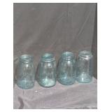 Vintage Blue Glass Mason Jars Set of Four