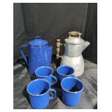 Vintage Coffee Set with Blue Enamelware