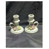 Pair of Floral Porcelain Candlestick Holders