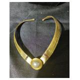 Yellow Metal Collar Necklace with Central Accent