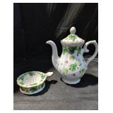 Floral Porcelain Teapot and Tea Strainer Set