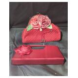 Pair of Red Evening Clutches with Floral Accents