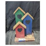 Rustic Painted Wooden Birdhouse Trio