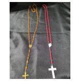 Two Rosary Bead Necklaces with Cross Pendants