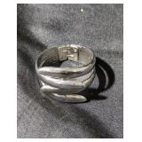 Sculptural White Metal Hinged Bangle Bracelet