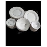 Elegant White Dinnerware Set with Embossed Details