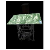 Vintage Cast Iron Table with Green Marbled Top