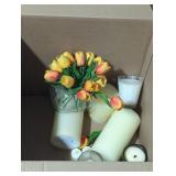 Boxed Set of Candles and Faux Tulip Arrangement