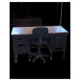 Vintage Wooden Office Desk with Chair