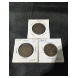3 One Penny Coins 1827, 1828, and 1851