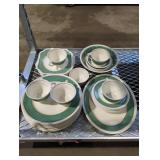 White and Green Dishware Set