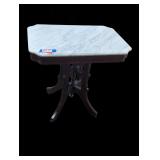 Marble-Top Accent Table with Dark Wood Base