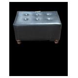 Black Tufted Ottoman with Wooden Feet