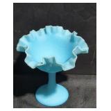 Blue Ruffled Pedestal Bowl