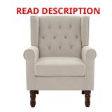 Beige Linen Button High Back Chair