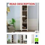 Costway White Linen Tower Bath Storage Cabinet