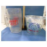 Rolling rock bucket and Beer nuts display mug