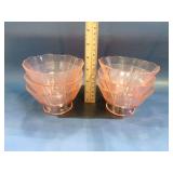 Pink glass low footed sherbet bowl set