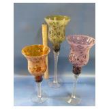 3 glass hurricane style candle holders