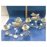 2 white metal candle holders bunny rabbit