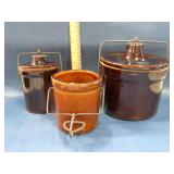 set of stoneware cheese or butter crocks