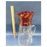 cranberry to clear transitional glass pitcher